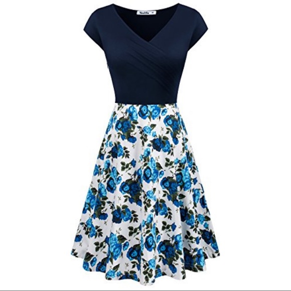 Yeslife Dresses & Skirts - Yeslife | Spring Floral Midi Dress, Navy Blue